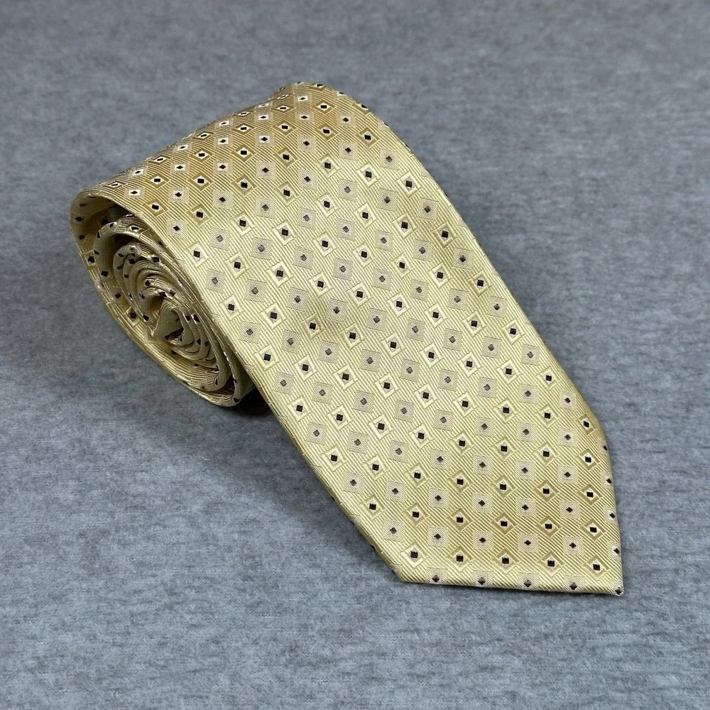 B Brook LTD Haberdashers Necktie Yellow Geometric Pattern 100%‎ Silk